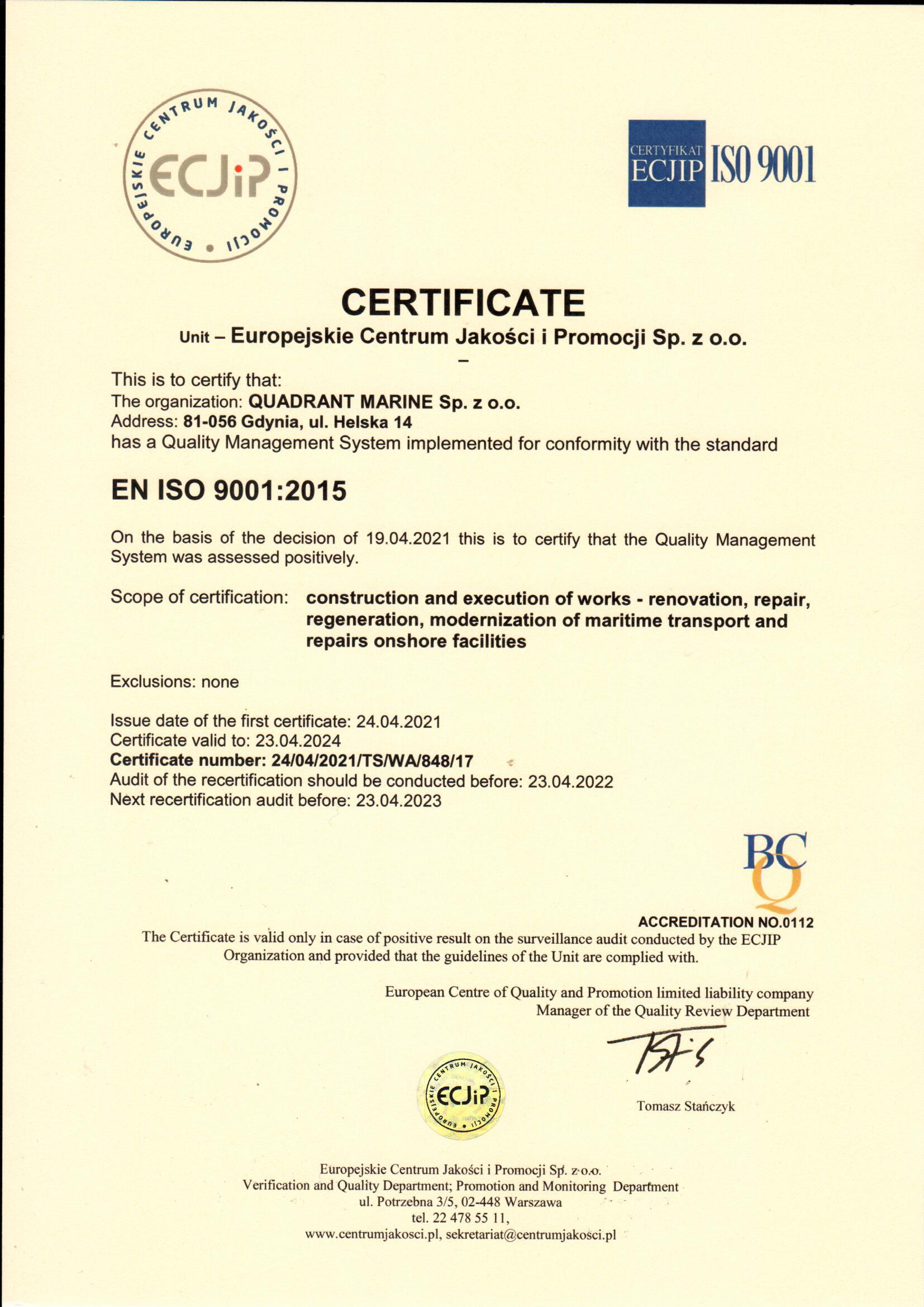 Certificate ISO 9001